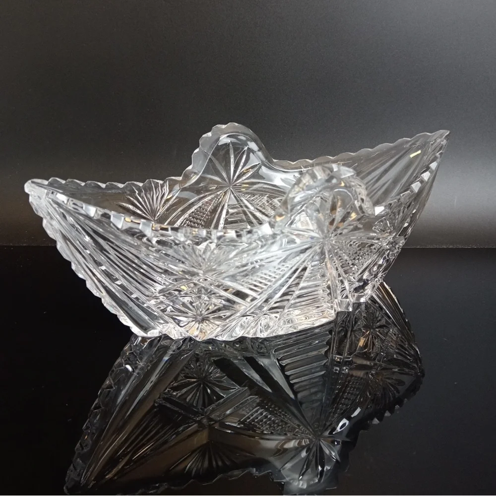 Vintage Boat-Shaped Cut Crystal Serving Bowl